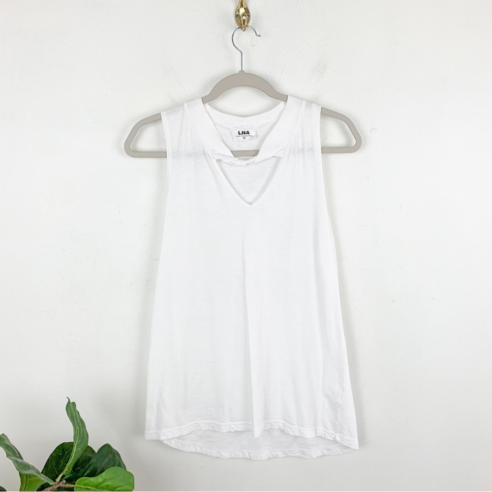 LNA Revolve White Cotton Neck Cutout Tank Top Sz XS